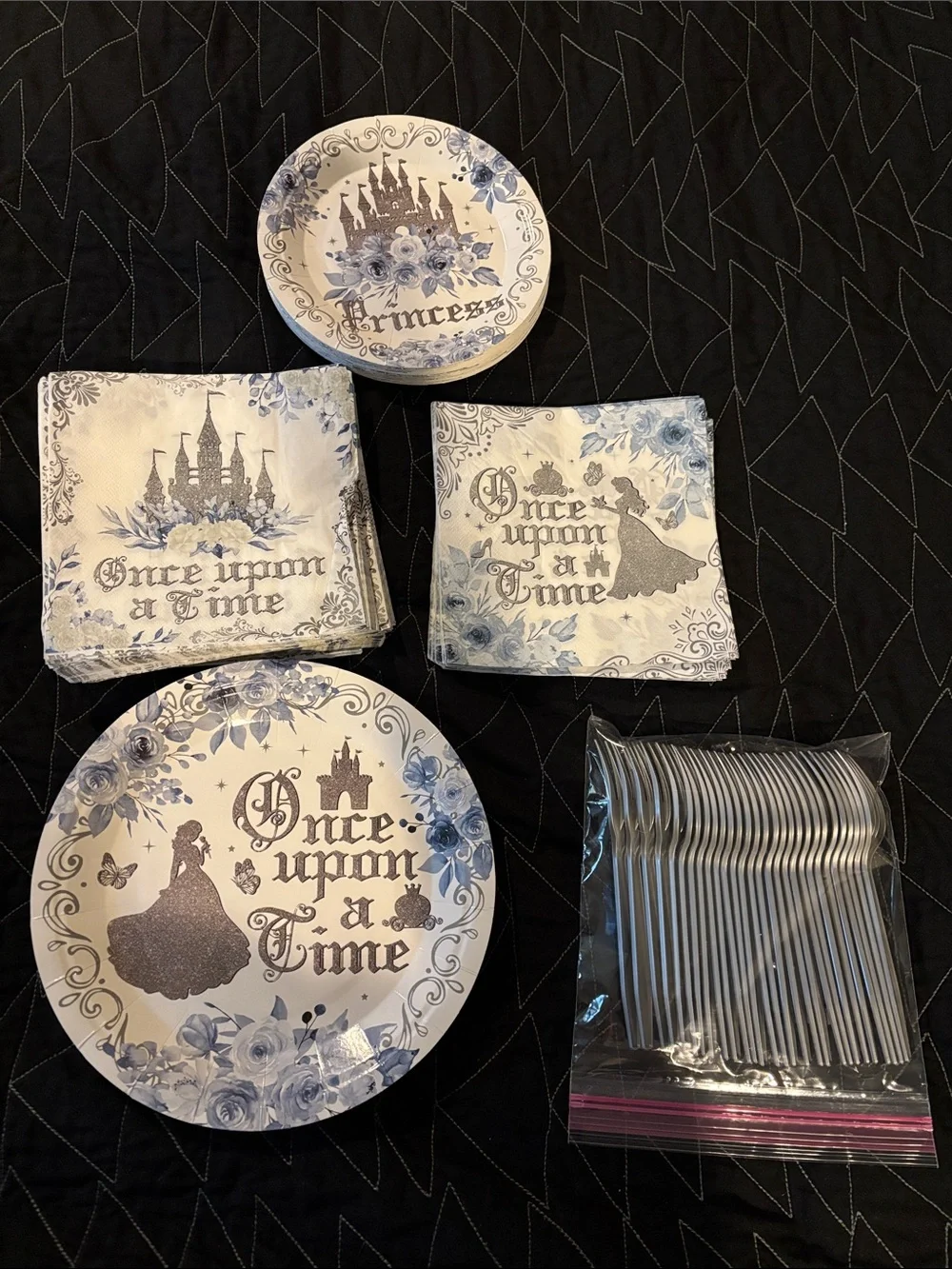 Lot 136 Once Upon a Time Princess Party Plates & Napkins - Blue and White